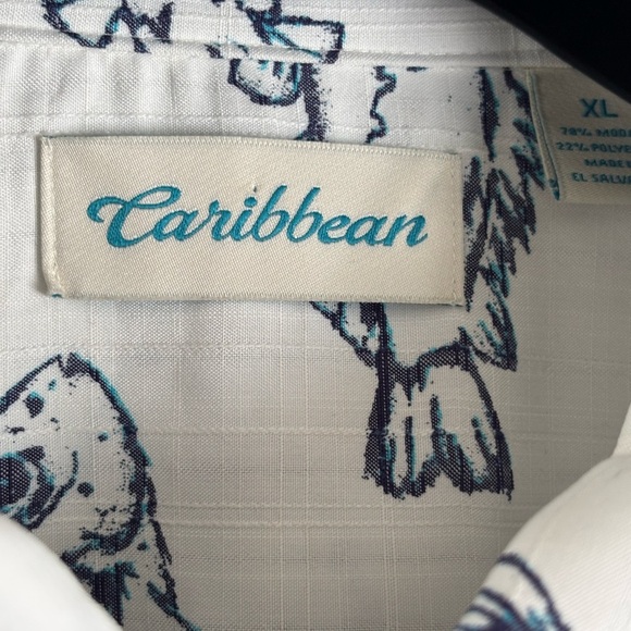 Caribbean White and Black Casual Button Down Shirt with Nautical Fish Pattern - Picture 3 of 15